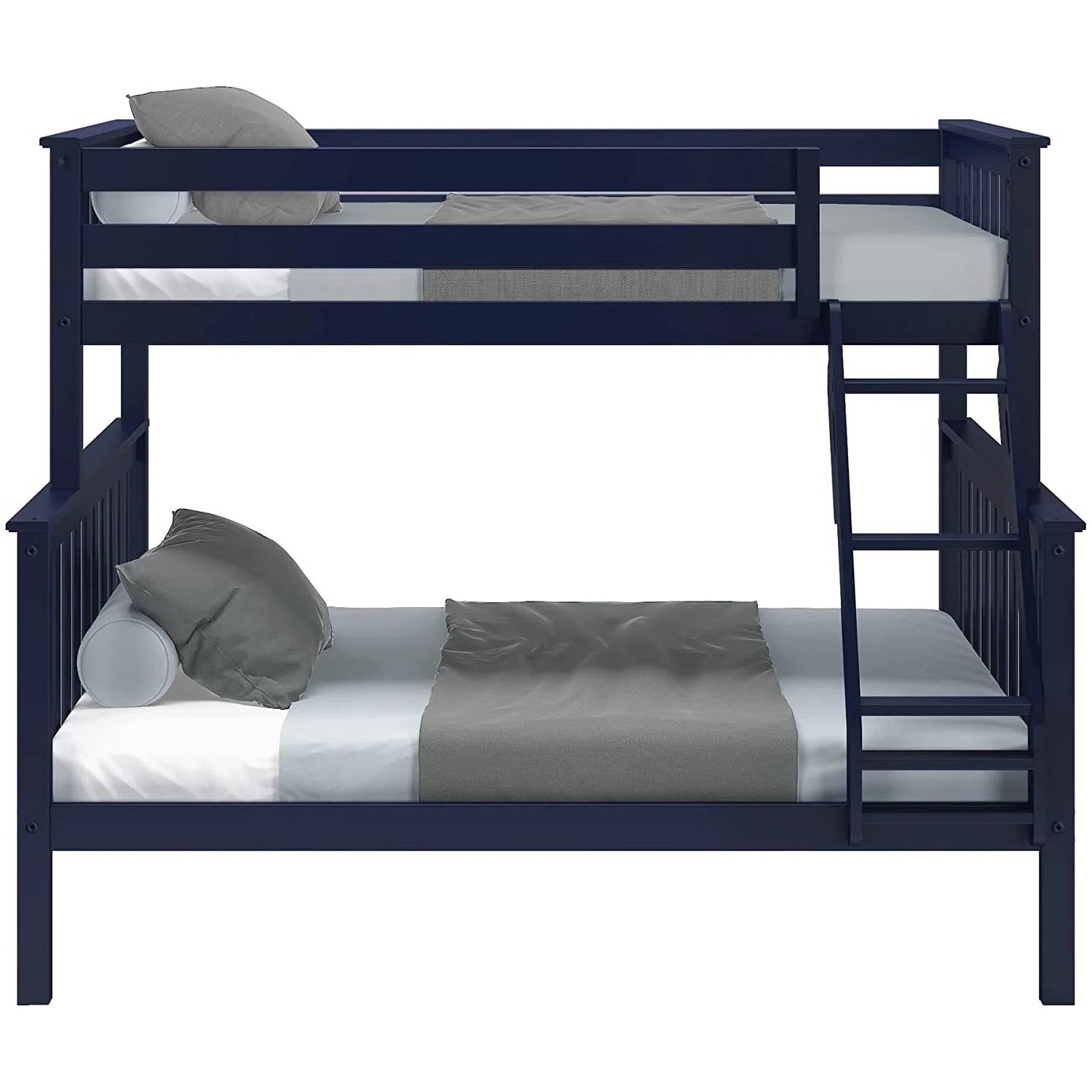 Twin over Full size Solid Wood Bunk Bed in Dark Navy Blue Finish-0