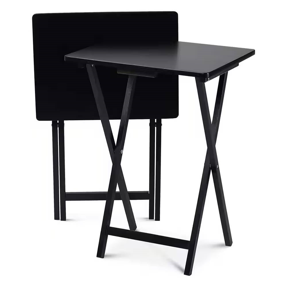 Set of 2 - Folding TV Tray Table Set in Black Wood Finish-0