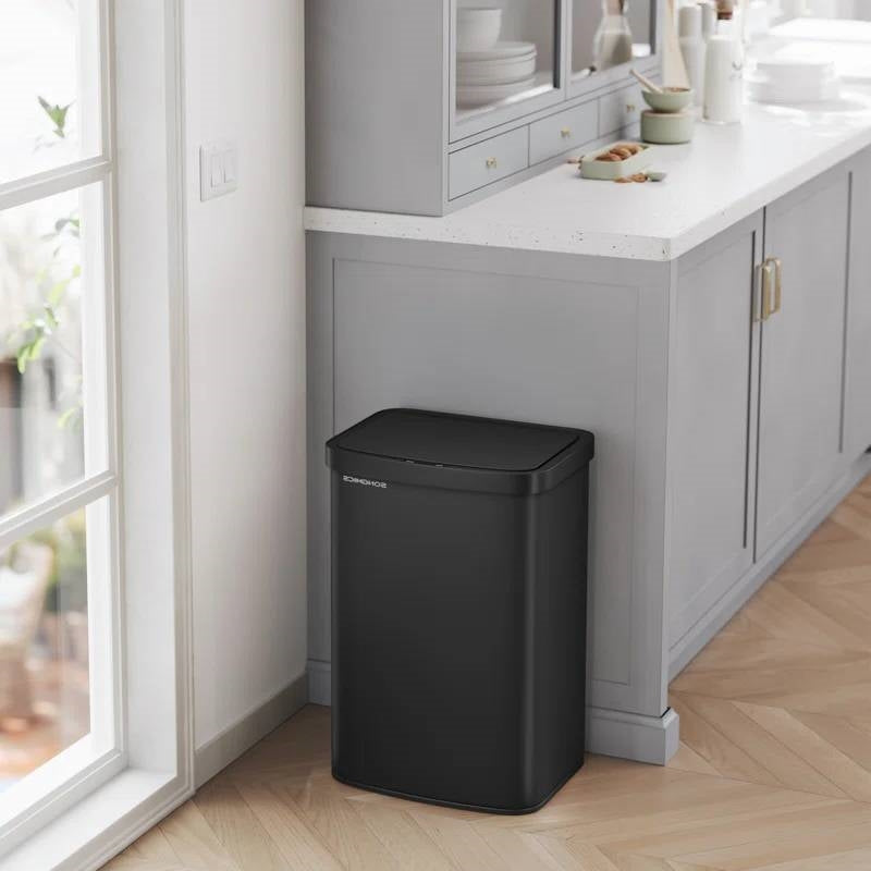 Black 13-Gallon Kitchen Trash Can with Motion Sensor Lid and Carbon Filter-1