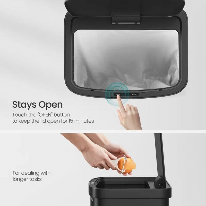 Black 13-Gallon Kitchen Trash Can with Motion Sensor Lid and Carbon Filter-2