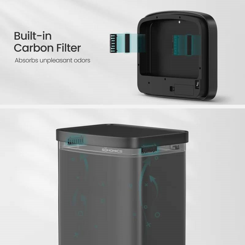 Black 13-Gallon Kitchen Trash Can with Motion Sensor Lid and Carbon Filter-3