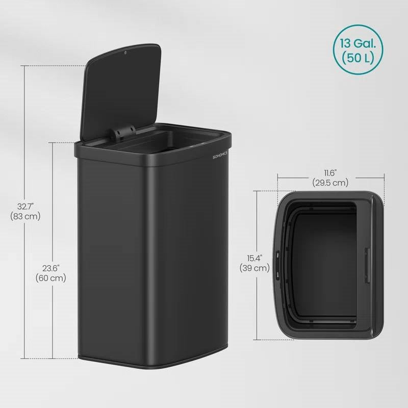 Black 13-Gallon Kitchen Trash Can with Motion Sensor Lid and Carbon Filter-4