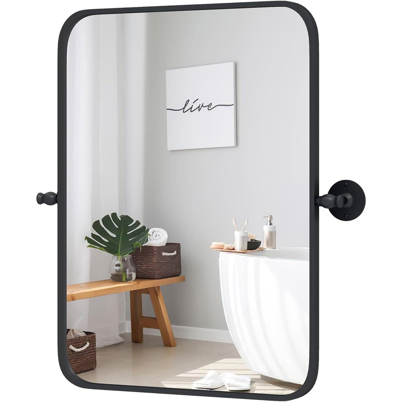 30 x 22 inch Bathroom Wall Mirror with Easy Tilt Pivot and Black Frame-0