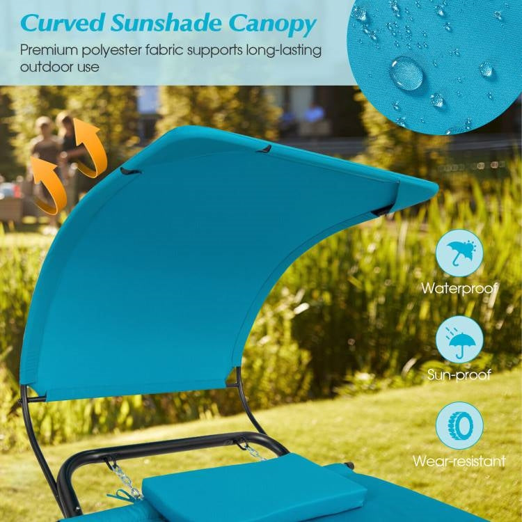 Teal Blue Outdoor Hammock Chaise Lounge Chair Cot with Canopy and Storage Bag-2