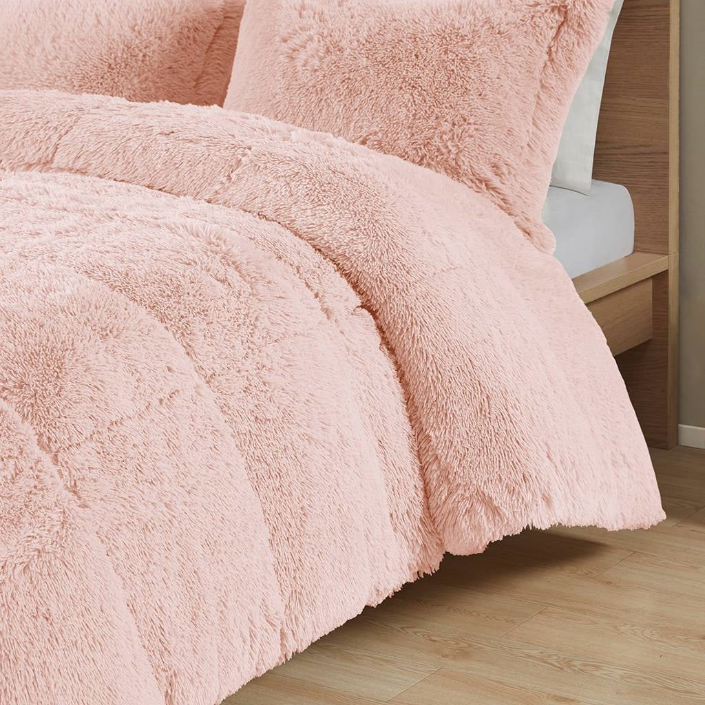 Twin/Twin XL Pink Blush Soft Sherpa Faux Fur 2-Piece Comforter Set-0