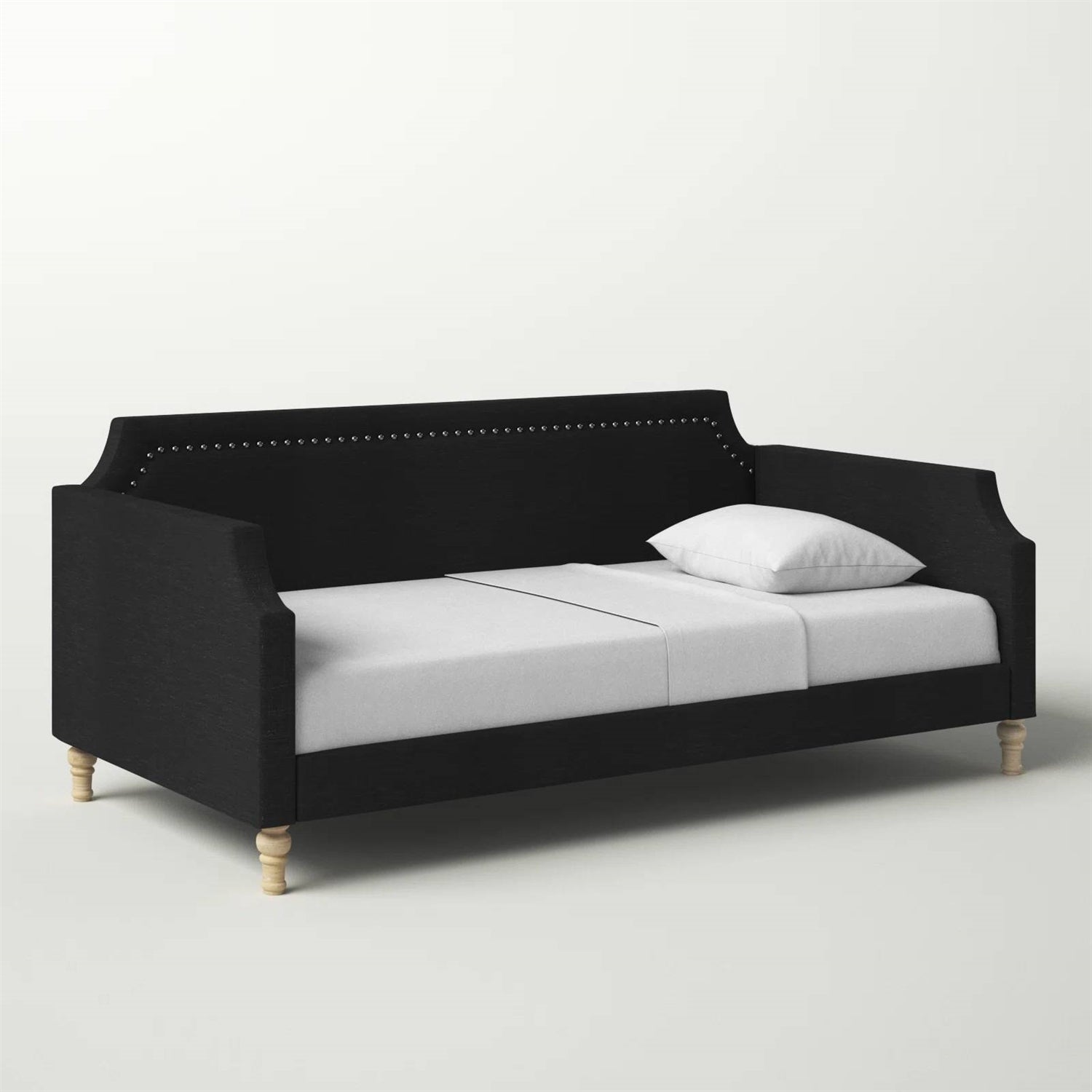 Twin size Black Polyester Fabric Upholstered Daybed with Nailhead Trim-1