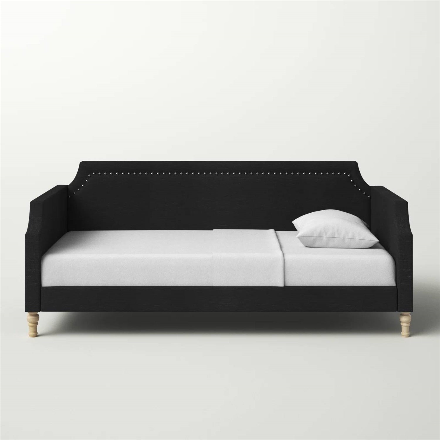 Twin size Black Polyester Fabric Upholstered Daybed with Nailhead Trim-4