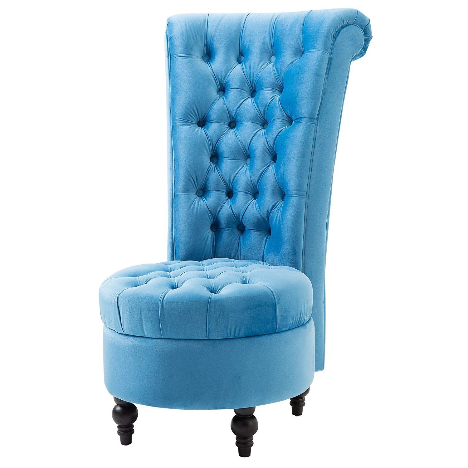 Blue Tufted High Back Plush Velvet Upholstered Accent Low Profile Chair-0