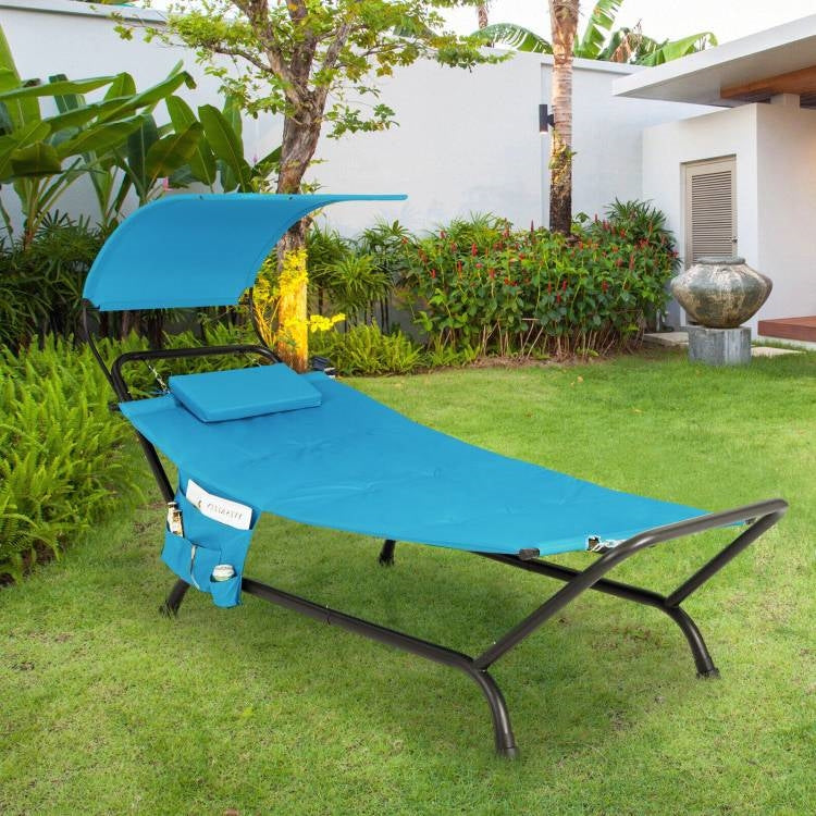 Blue Polyester Chaise Lounge Chair Hammock with Canopy and Storage Bag-2
