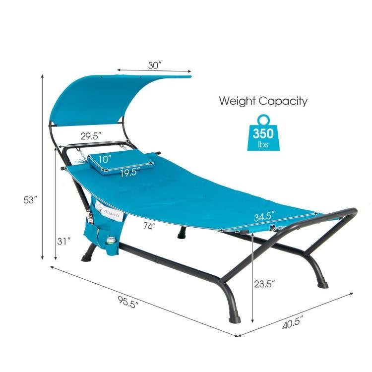 Blue Polyester Chaise Lounge Chair Hammock with Canopy and Storage Bag-4