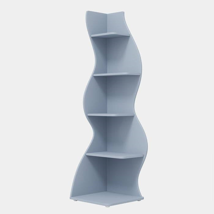 Modern Whimsical 5 Shelf Corner Bookcase Stand Blue Wood Finish-1