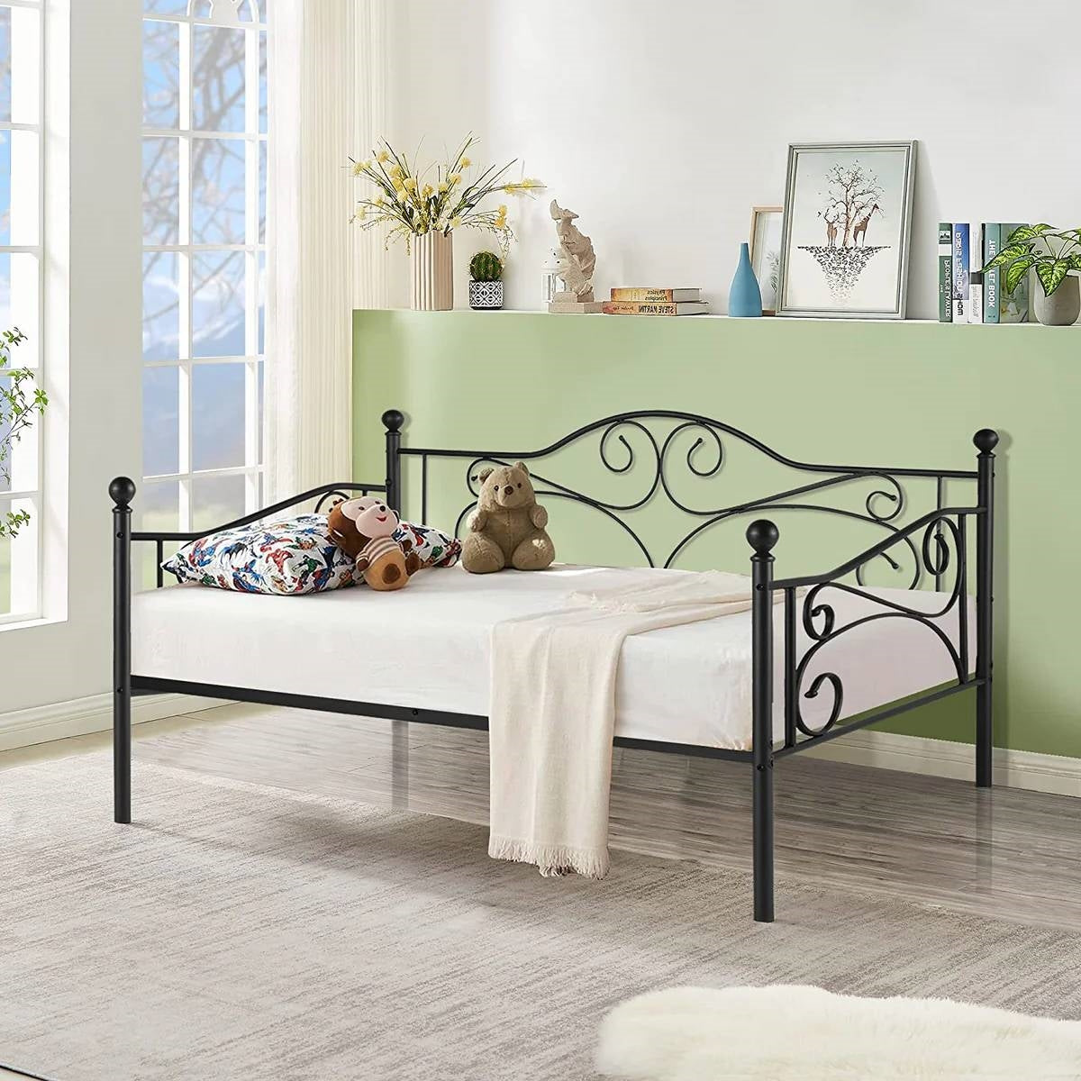 Twin size Classic Heavy Duty Steel Daybed Frame in Black Metal Finish-2