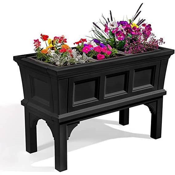 Black Rectangular Raised Garden Bed Planter Box with Removeable Trays-0