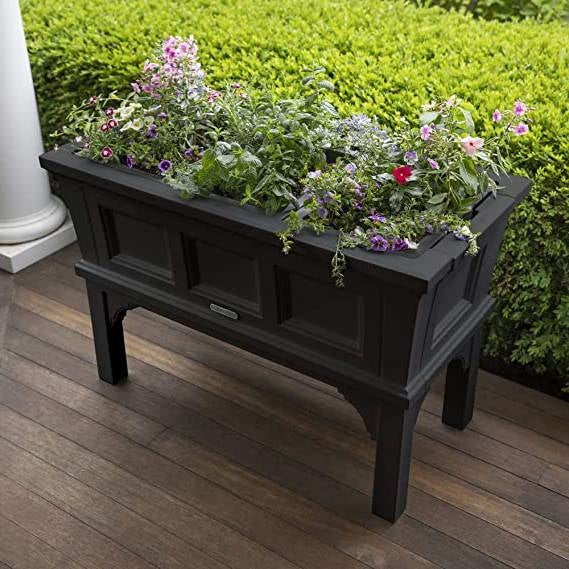 Black Rectangular Raised Garden Bed Planter Box with Removeable Trays-2