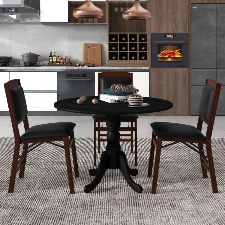 Black Solid Wood 40-inch Round Kitchen Dining Table - Rustic Farmhouse-1