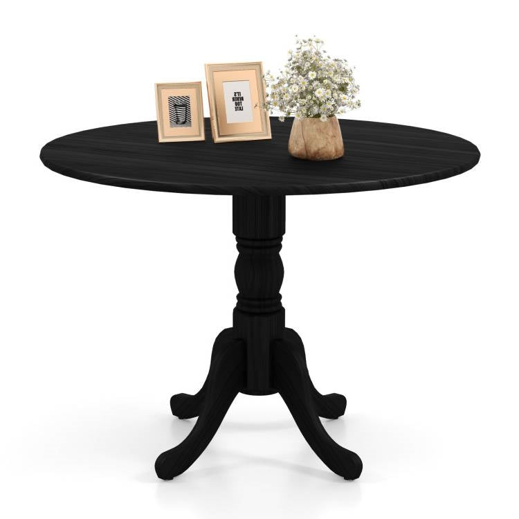 Black Solid Wood 40-inch Round Kitchen Dining Table - Rustic Farmhouse-3