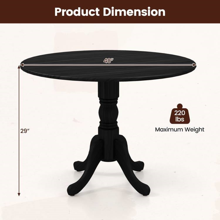 Black Solid Wood 40-inch Round Kitchen Dining Table - Rustic Farmhouse-4