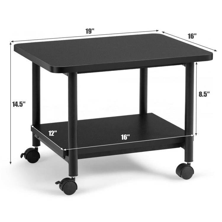 Black Multipurpose 2-Tiered Mobile Wheeled Printer Cart Stand-2