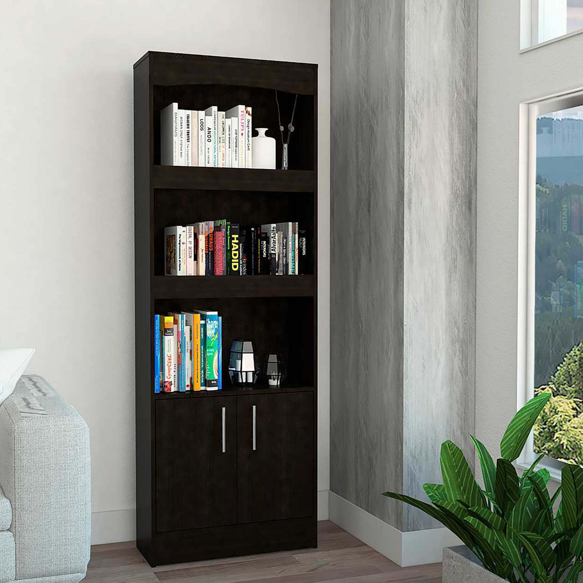 Bookcase Denver, Metal Hardware, Black Wengue Finish-0