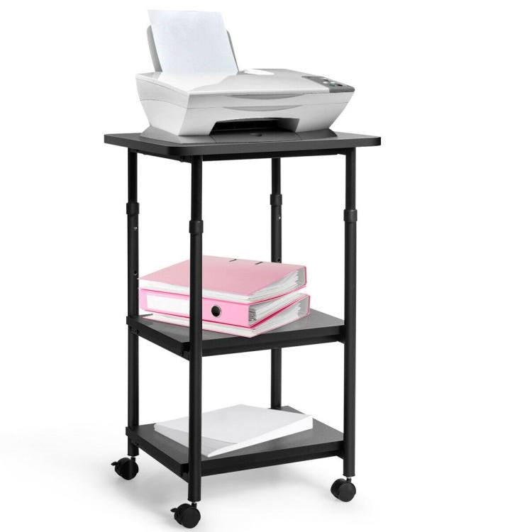 Black Multifunction Adjustable Height 3-tier Printer Stand on Wheels-0