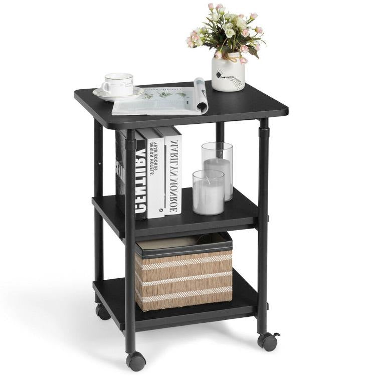 Black Multifunction Adjustable Height 3-tier Printer Stand on Wheels-1