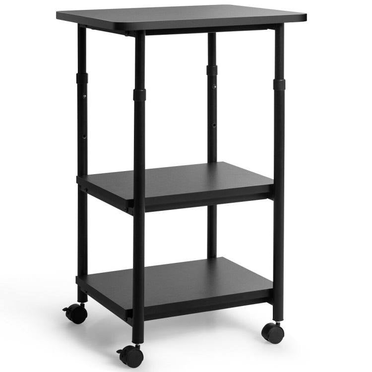 Black Multifunction Adjustable Height 3-tier Printer Stand on Wheels-2