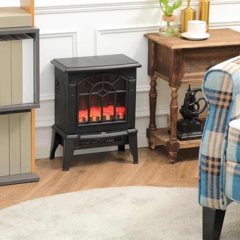 Black Electric Fireplace Heater with Realistic Log Flame LED-1