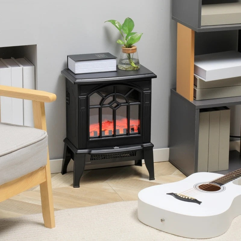 Black Electric Fireplace Heater with Realistic Log Flame LED-2