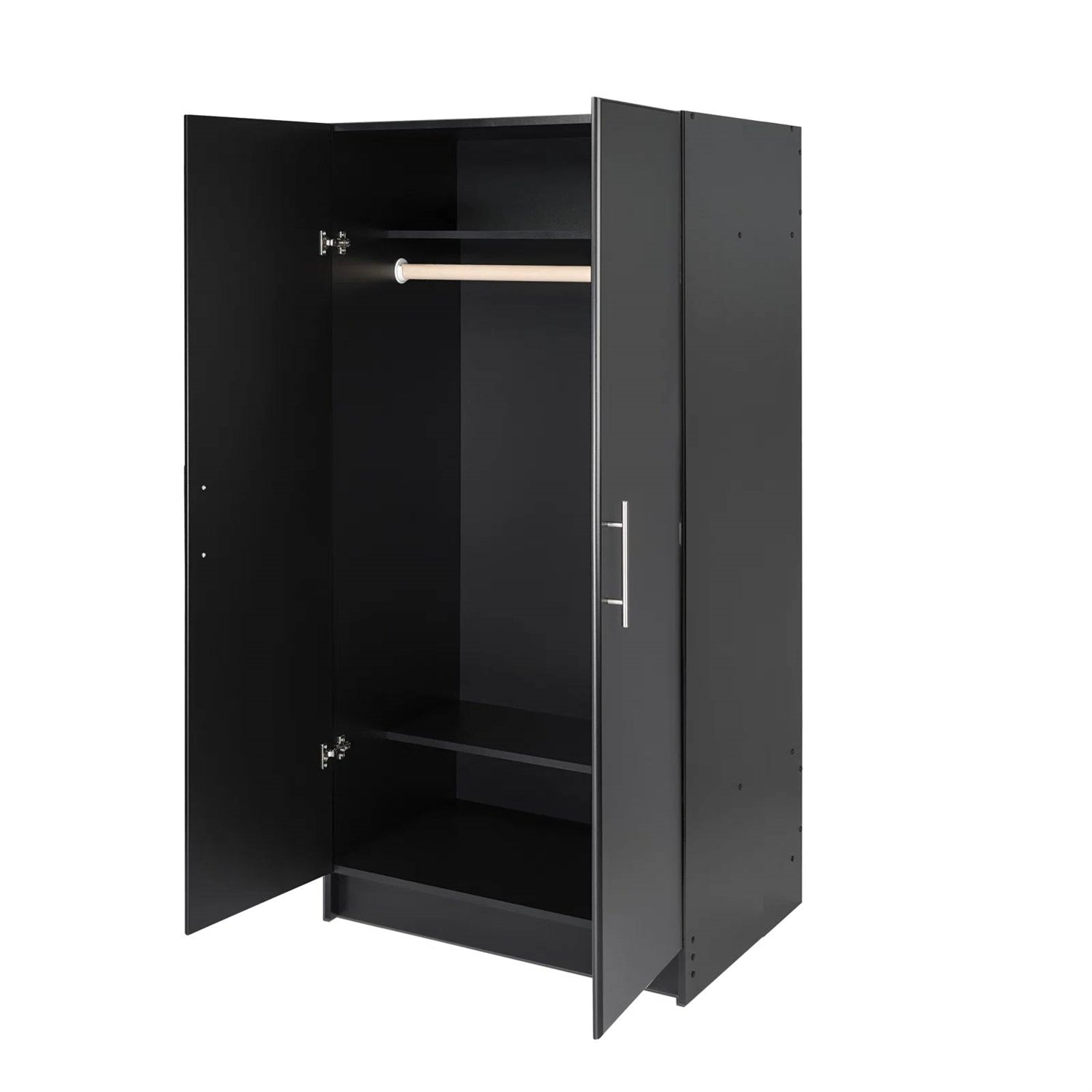 Bedroom Armoire Wardrobe Cabinet with Hanging Rail in Black Wood Finish-2