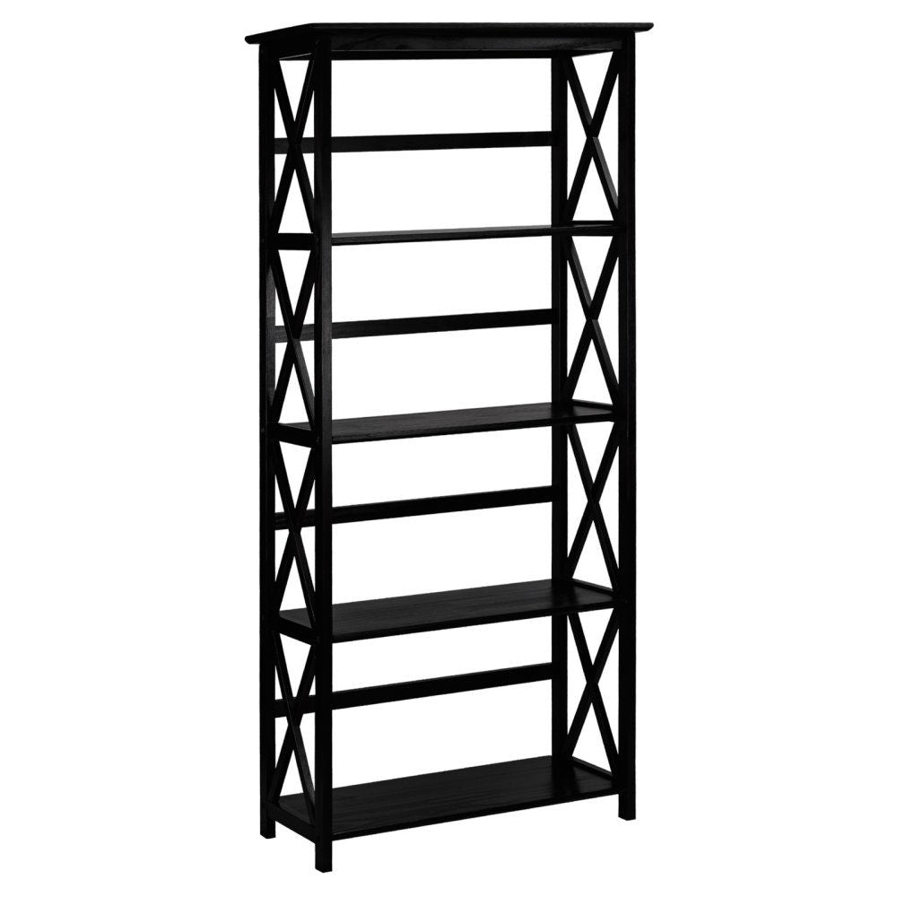 Tall 5-Tier Bookcase in Black Wood Finish-0