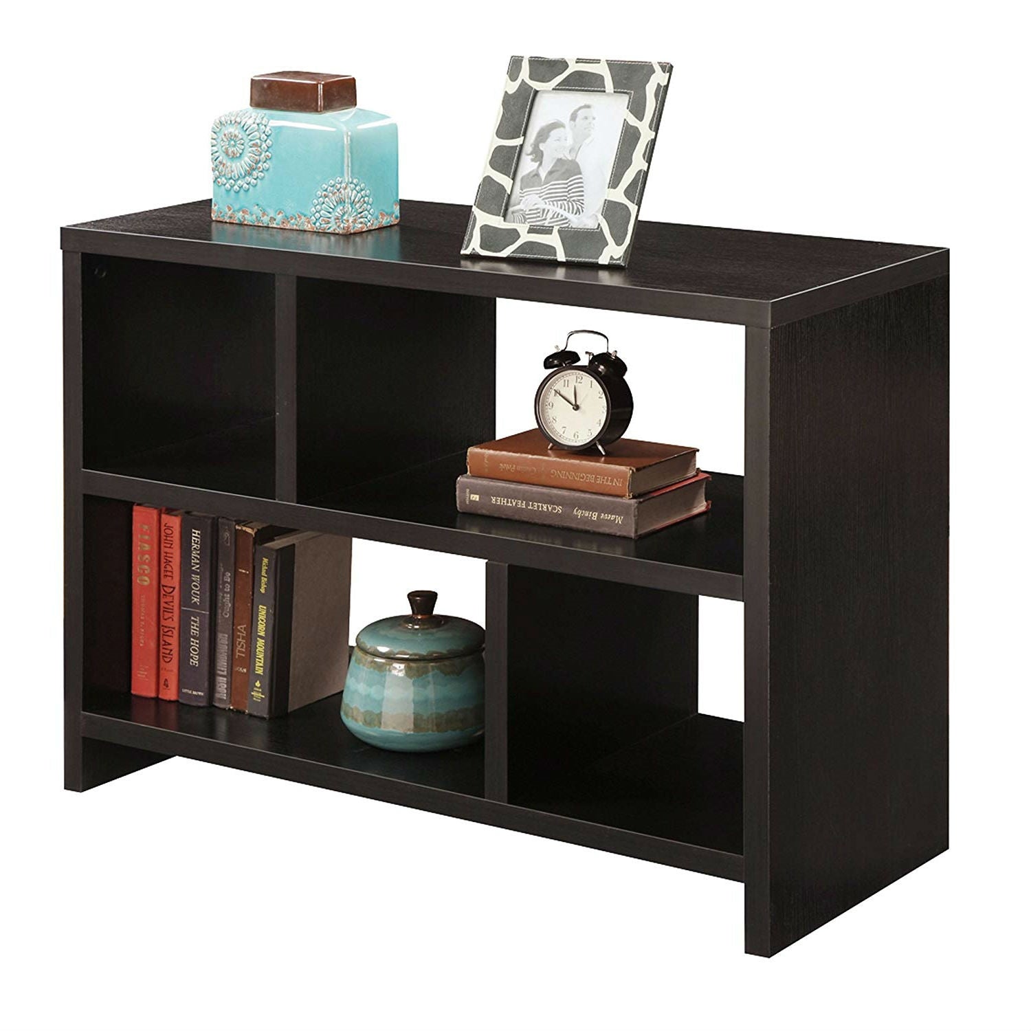 Modern 2-Shelf Bookcase Console Table in Espresso Wood Finish-0