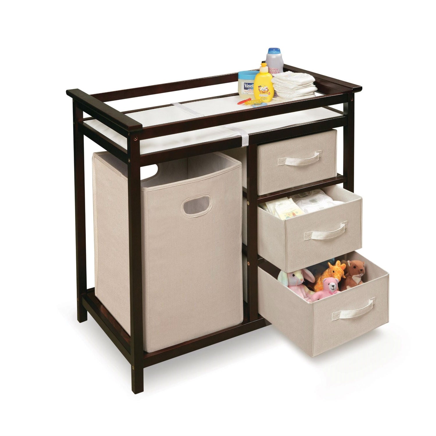 Baby Changing Table with 3 Baskets and Hamper in Espresso-1