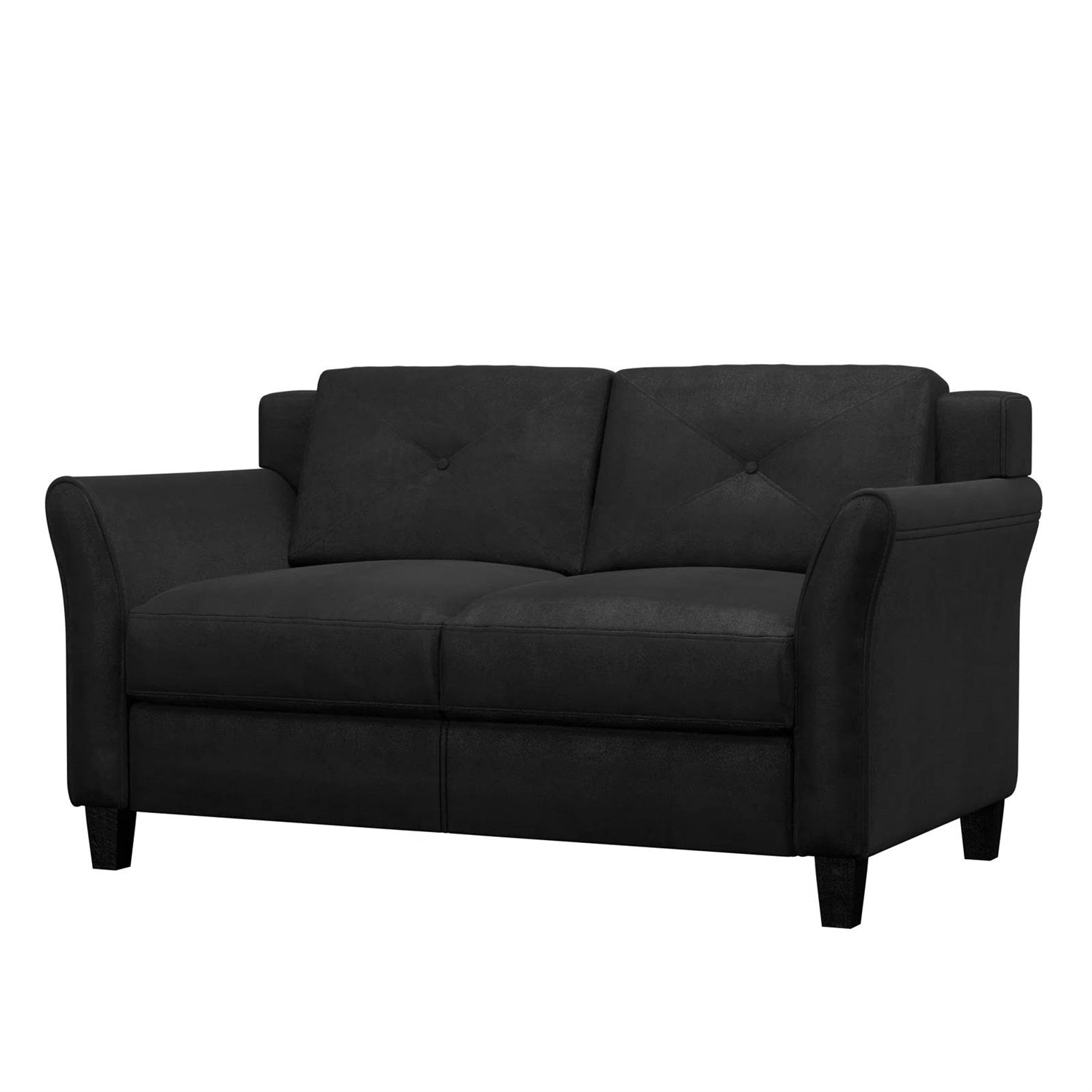 Modern Upholstered Loveseat Sofa in Black Microfiber with Button Tufted Cushions-0