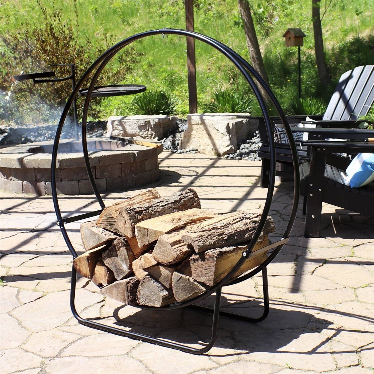 Modern Black Metal Indoor Outdoor Firewood Holder Log Rack-1