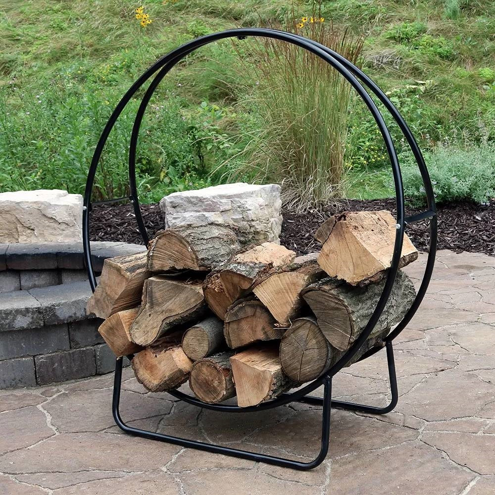 Modern Black Metal Indoor Outdoor Firewood Holder Log Rack-2