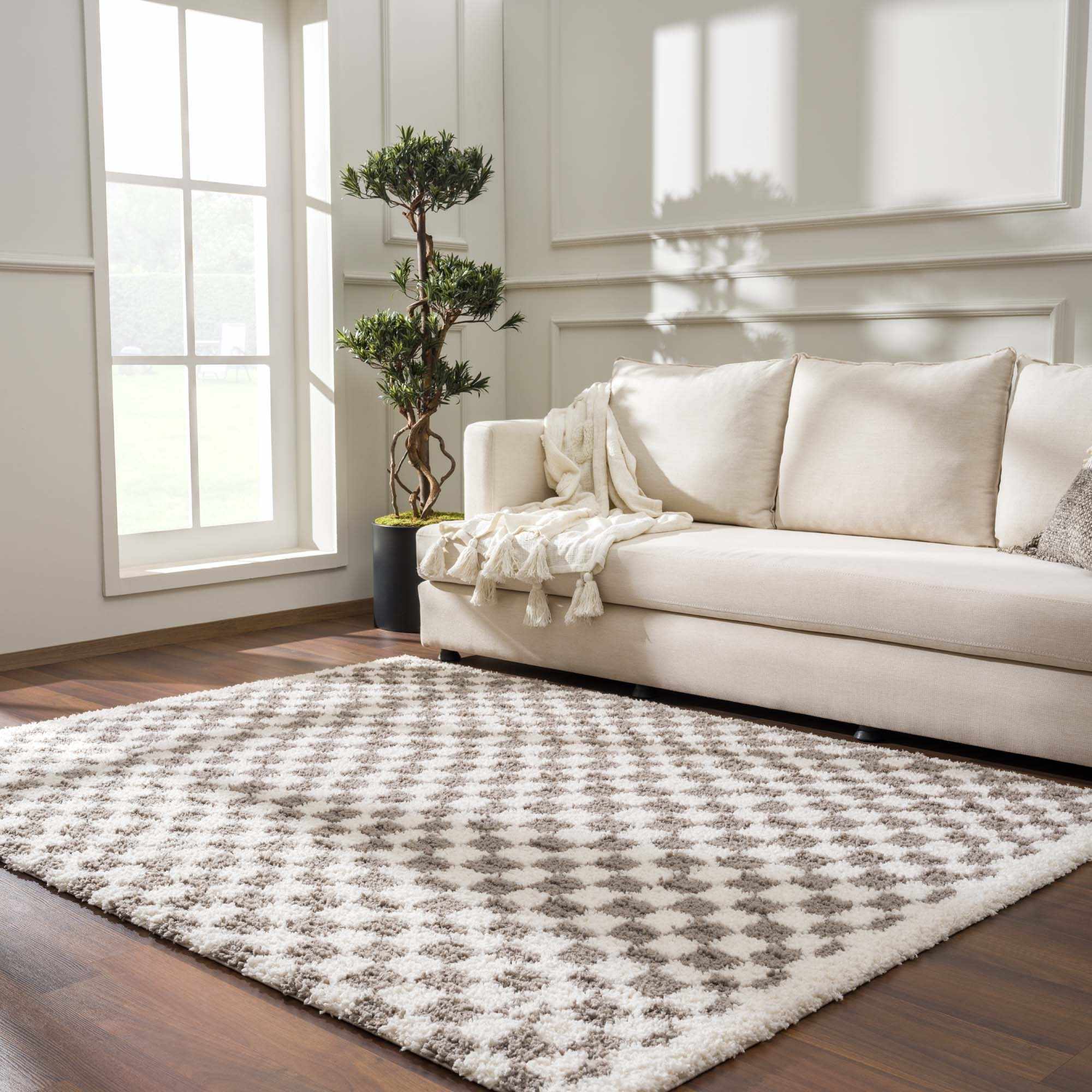 Kieu Taupe Checkered Area Rug-0