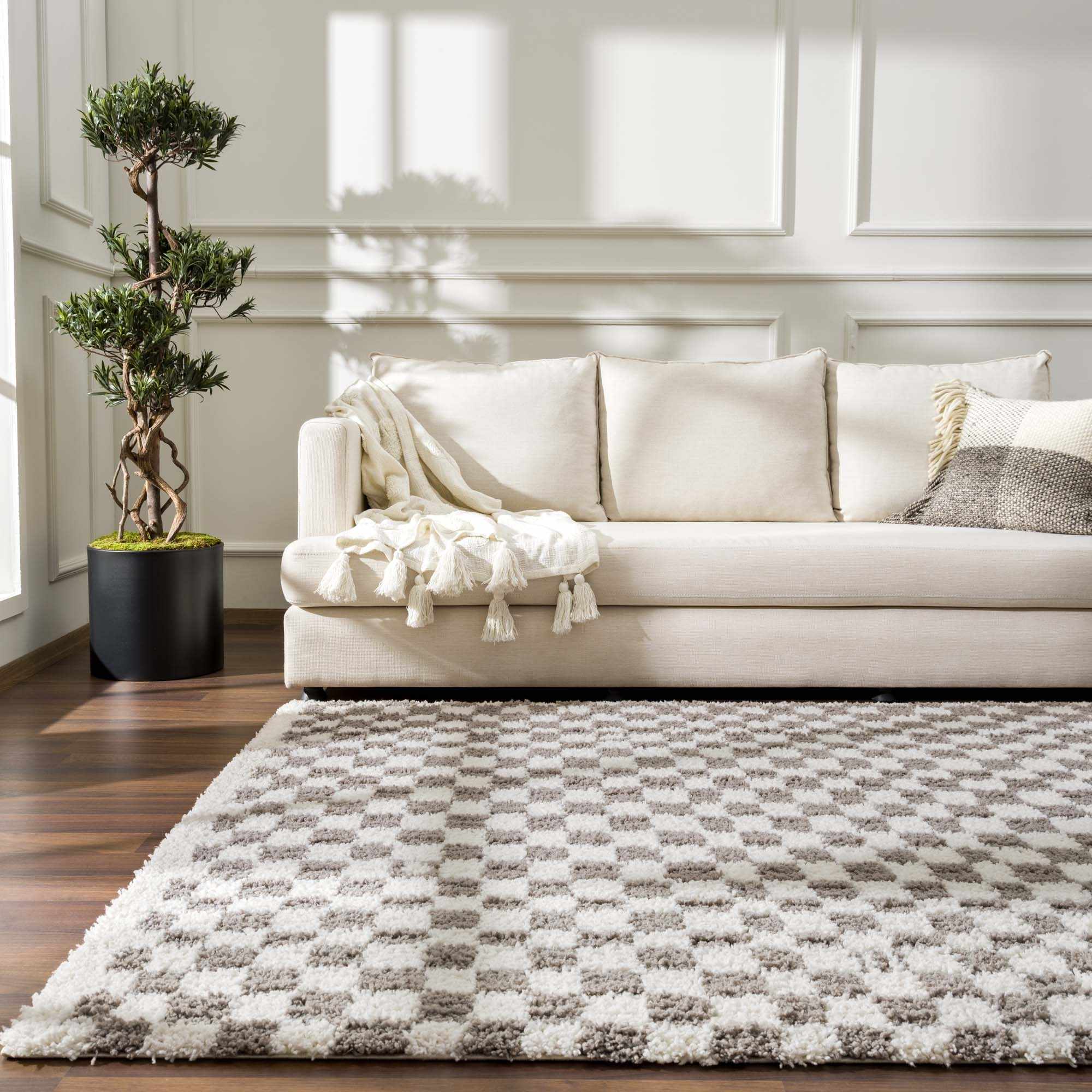 Kieu Taupe Checkered Area Rug-6