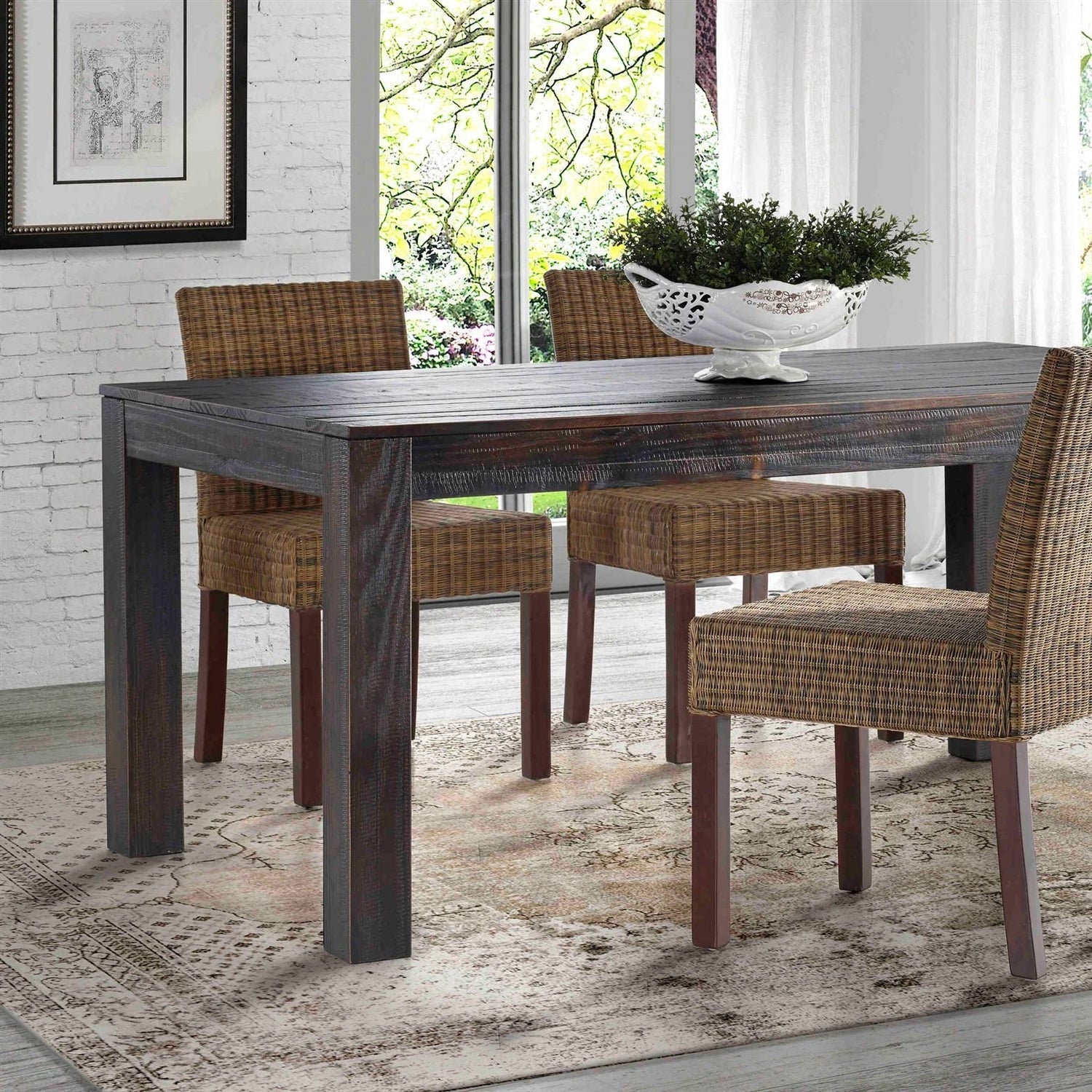 Modern Farmhouse 63-inch Solid Wood Dining Table in Rustic Dark Brown Finish-2