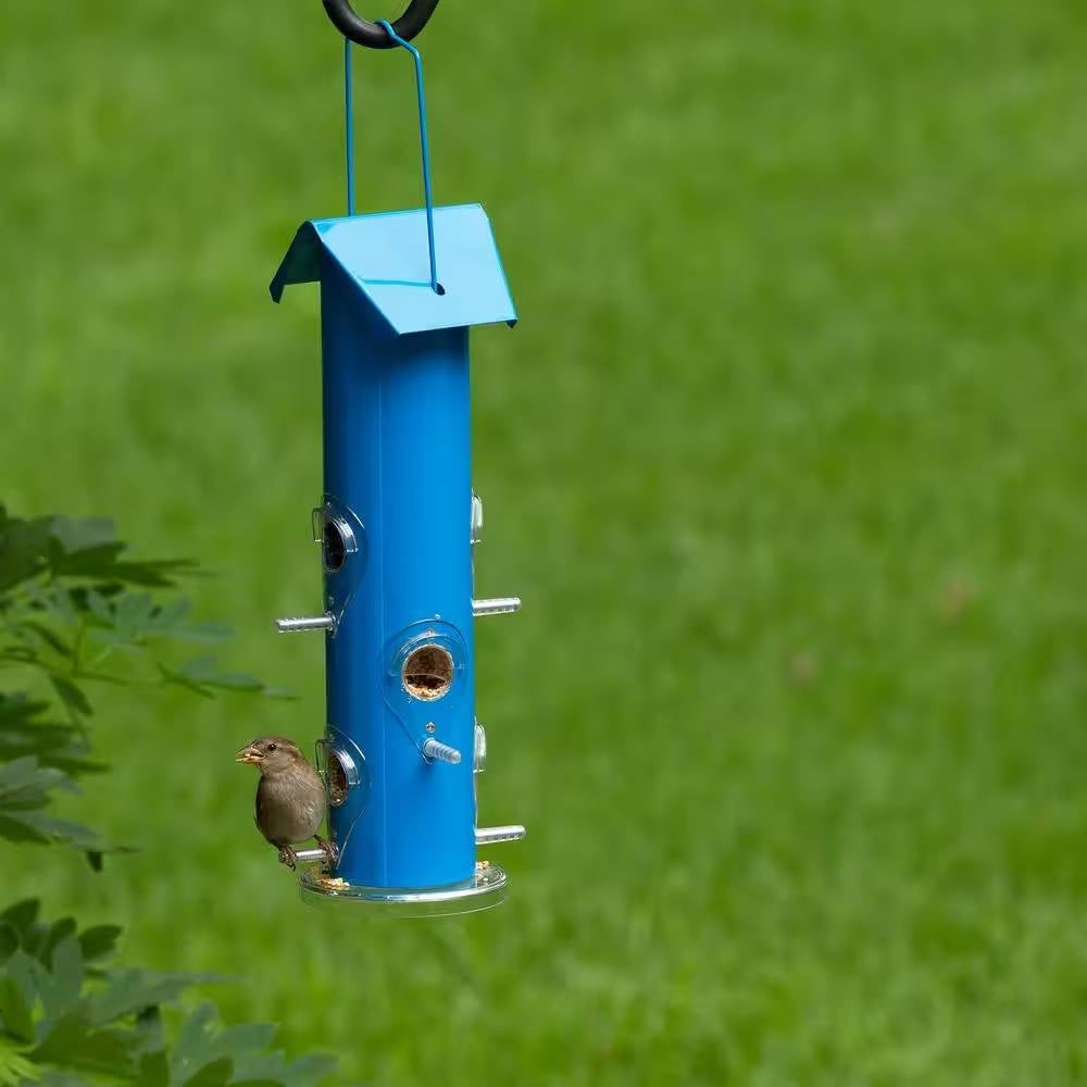 Outdoor Patio Garden 6-Perch Metal Tube Bird Feeder in Blue-1