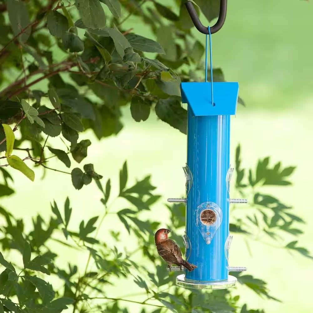 Outdoor Patio Garden 6-Perch Metal Tube Bird Feeder in Blue-3