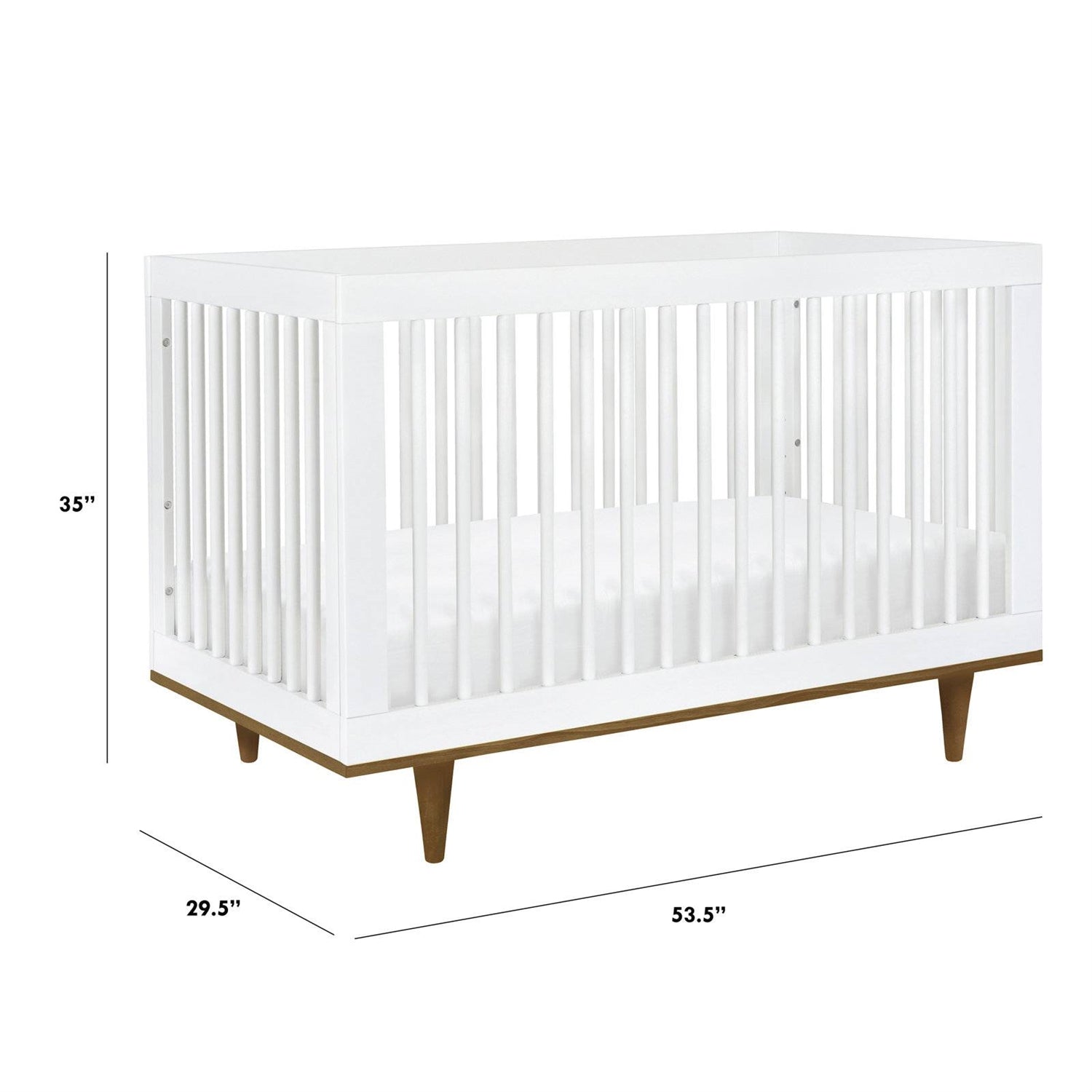 3-in-1 Modern Solid Wood Crib in White with Mid Century Style Legs in Walnut-4