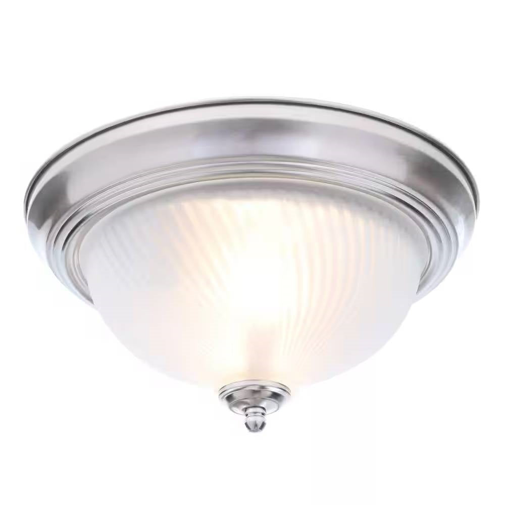 Round 11-inch Brushed Nickel Flush Mount Ceiling Light with Frosted Glass Shade-0