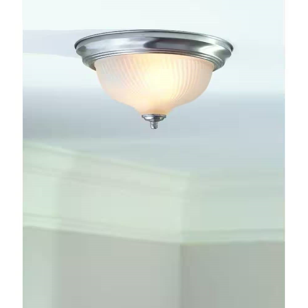 Round 11-inch Brushed Nickel Flush Mount Ceiling Light with Frosted Glass Shade-1