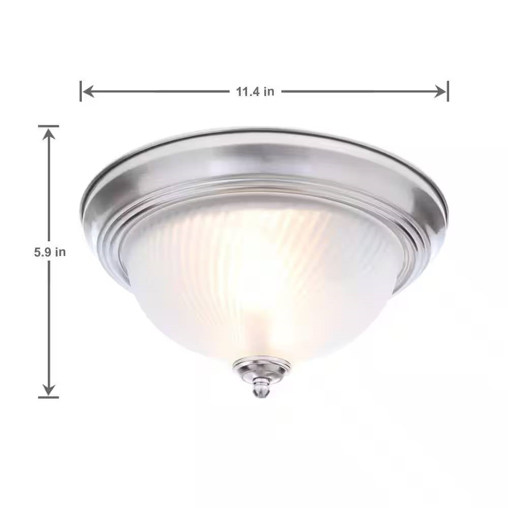 Round 11-inch Brushed Nickel Flush Mount Ceiling Light with Frosted Glass Shade-2