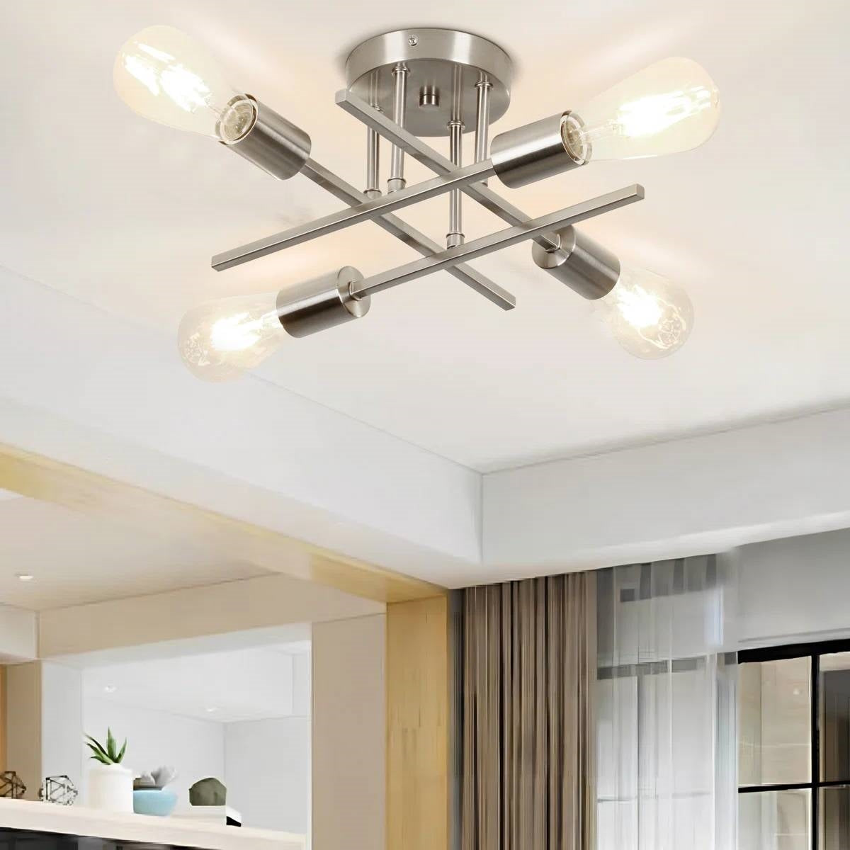 4-Light Modern Flush Mount Sputnik Ceiling Light Fixture in Brushed Nickel-0