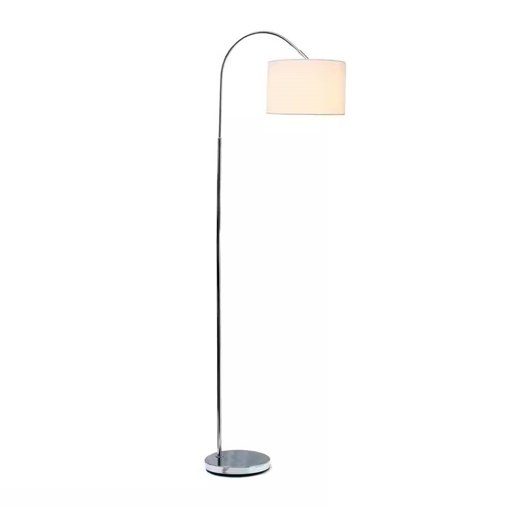 Modern Mid-Century Floor Lamp in Brushed Nickel Finish with White Drum Shade-0