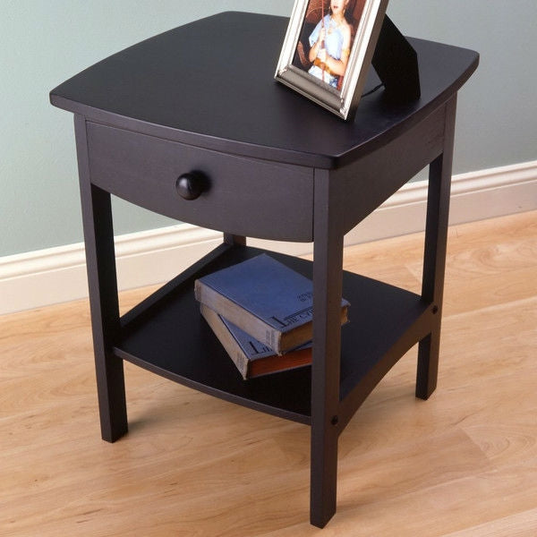 Black 1-Drawer Bedroom Nightstand Contemporary End Table-0