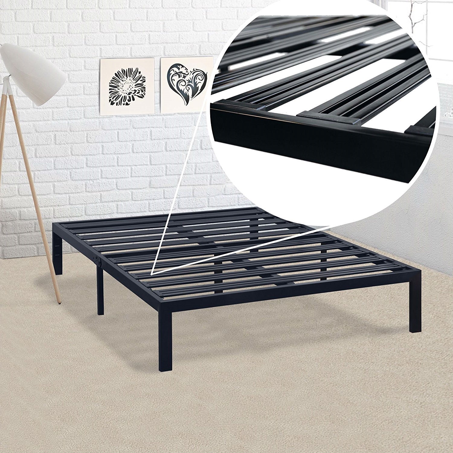 California King Metal Platform Bed Frame with Heavy Duty Slats-1