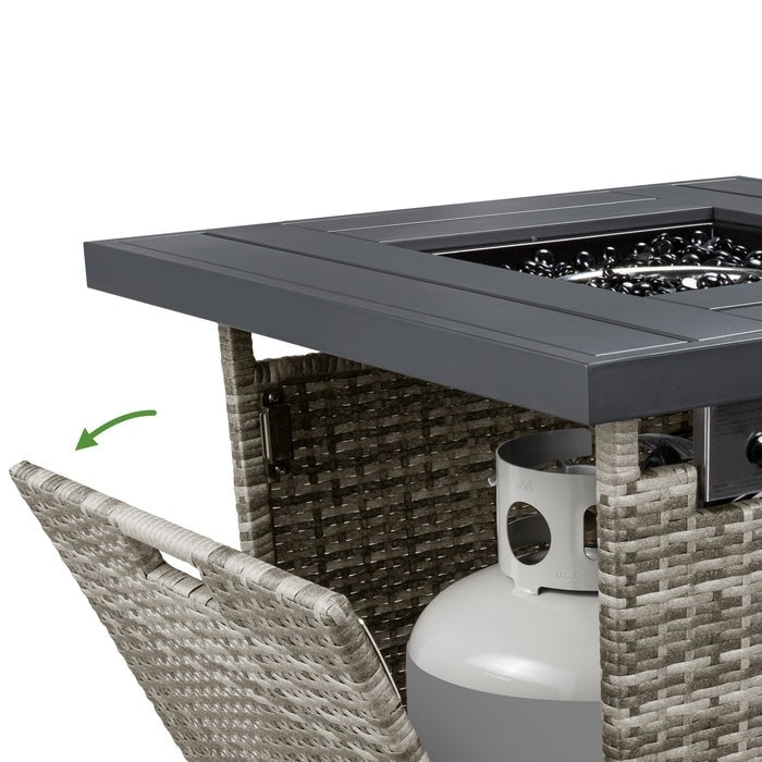 50,000 BTU Grey Wicker LP Gas Propane Fire Pit w/ Faux Wood Tabletop and Cover-1