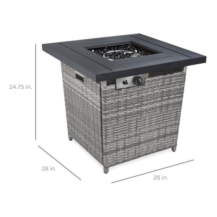 50,000 BTU Grey Wicker LP Gas Propane Fire Pit w/ Faux Wood Tabletop and Cover-4